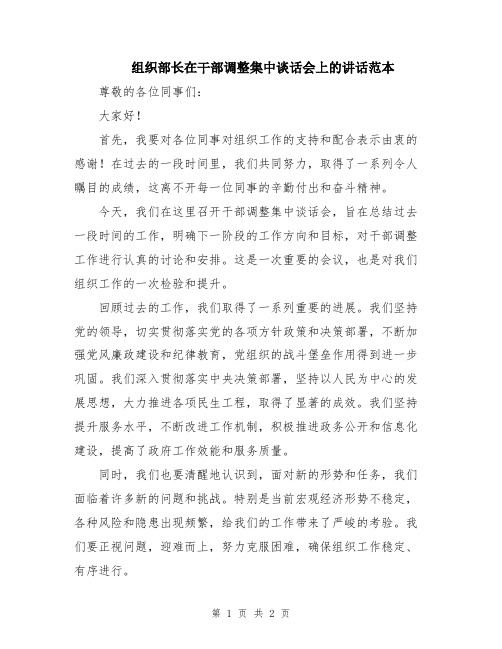 组织部长在干部调整集中谈话会上的讲话范本