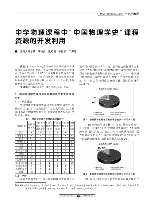 中学物理课程中“中国物理学史”课程资源的开发利用