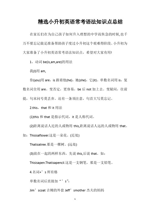 精选小升初英语常考语法知识点总结
