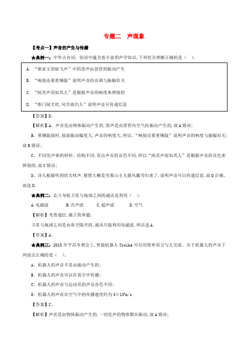 中考物理声现象考点考题与提升训练含解析