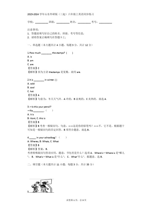 2023-2024学年山东外研版(三起)六年级上英语同步练习(真题及答案)