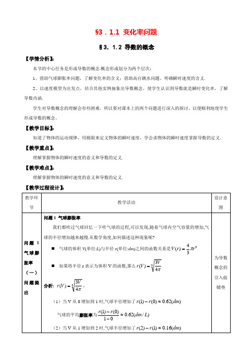 1.1 变化率问题 1.2 导数的概念