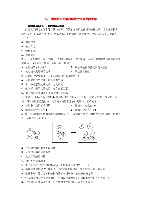 初三化学常见的酸和碱能力提升卷附答案