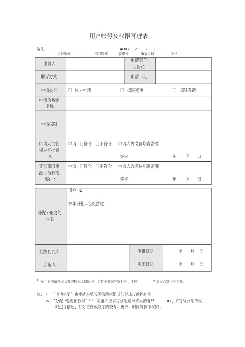 4.用户帐号及权限管理表