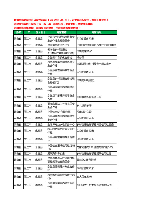 2020新版云南省丽江市永胜县合作社工商企业公司商家名录名单黄页联系电话号码地址大全35家