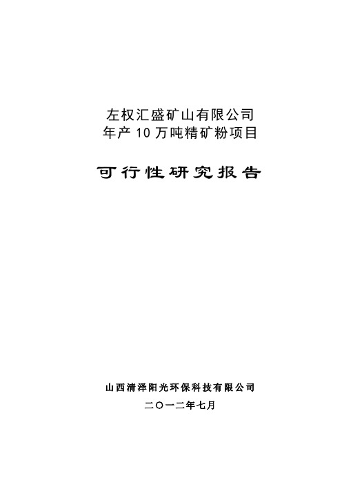 年产10万吨精矿粉项目可研报告可研