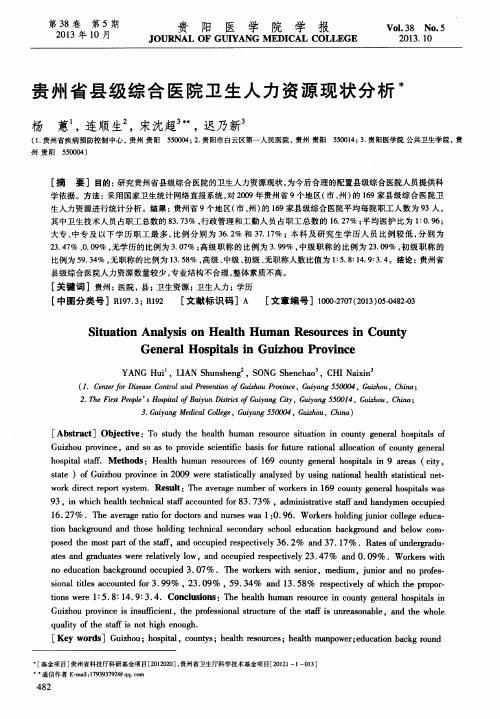 贵州省县级综合医院卫生人力资源现状分析