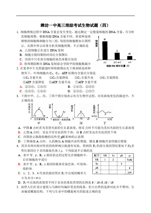 最新-山东省潍坊一中2018届高三理综考试生物试题(四) 精品