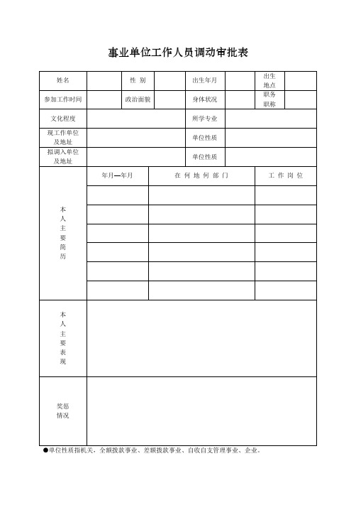 事业单位工作人员调动审批表(模板)