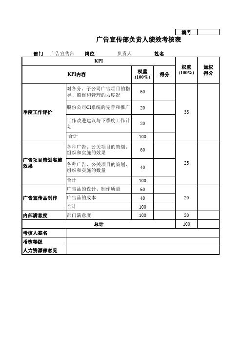 最新整理广告宣传部负责人绩效考核表.xls