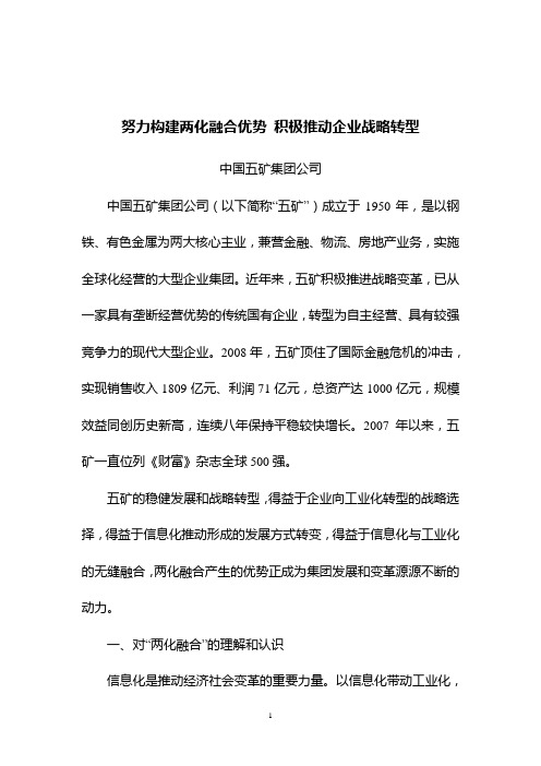 努力构建两化融合优势积极推动企业战略转型