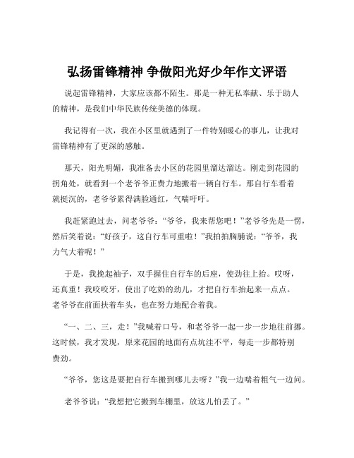 弘扬雷锋精神 争做阳光好少年作文评语