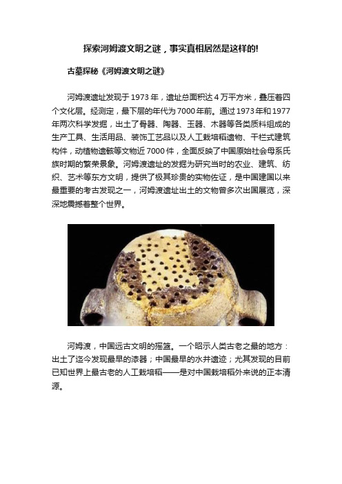 探索河姆渡文明之谜，事实真相居然是这样的!