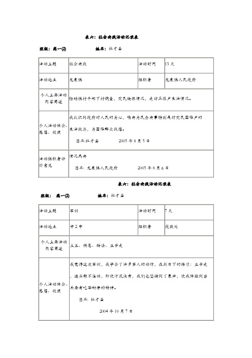 社会实践活动记录表