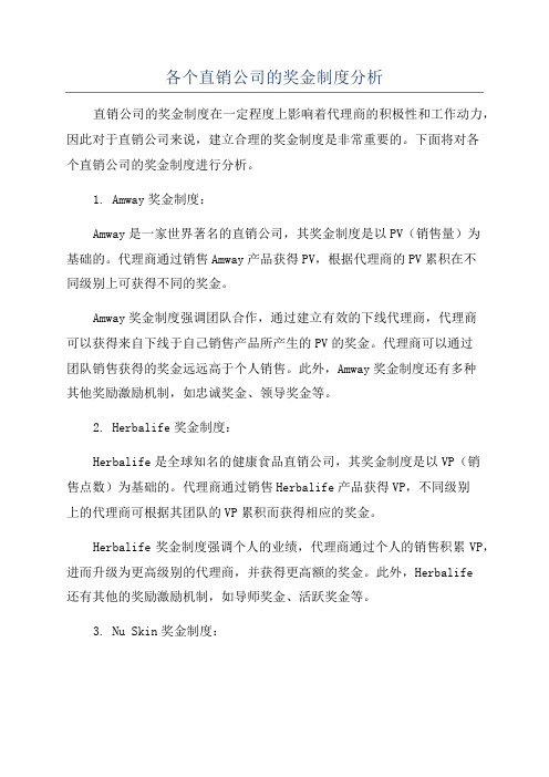 各个直销公司的奖金制度分析