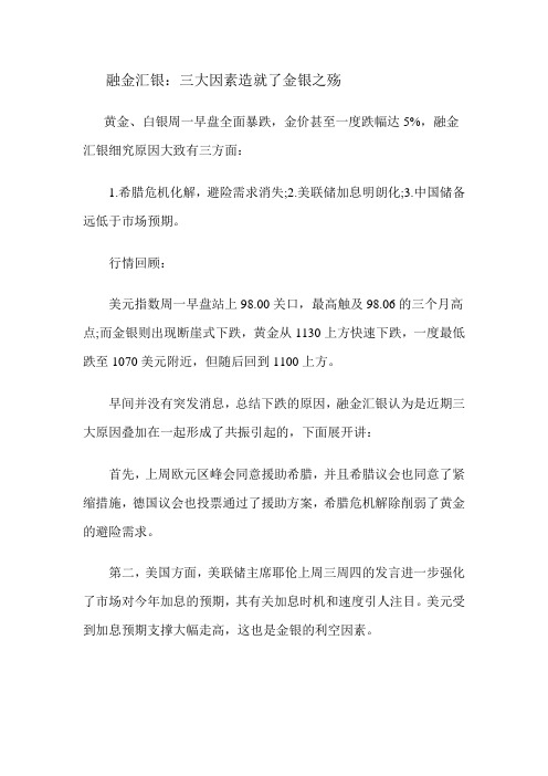 融金汇银:三大因素造就了金银之殇