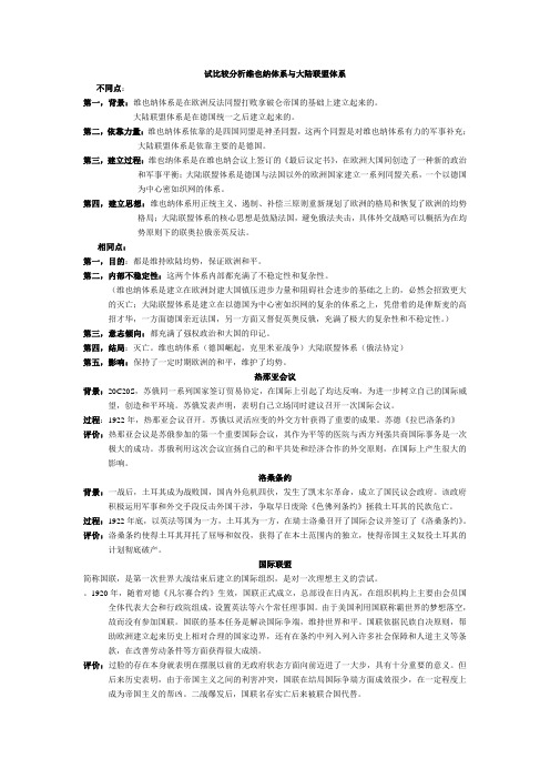 试比较分析维也纳体系与大陆联盟体系、热那亚会议,洛桑条约