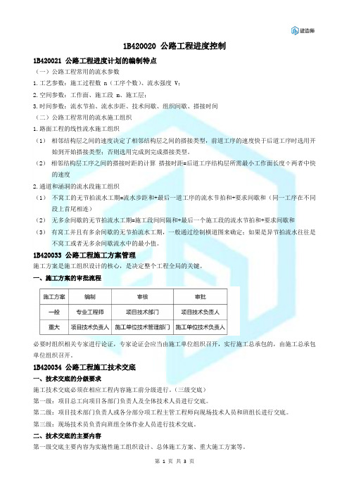 一级建造师《公路》1B420020 公路工程进度控制