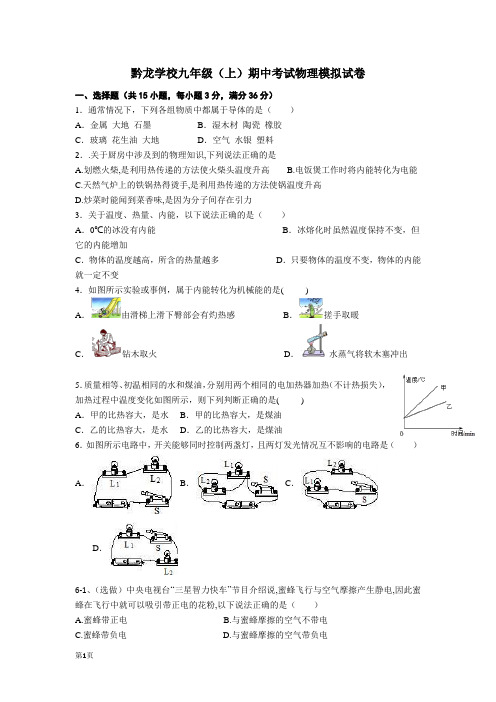贵州省兴仁县黔龙学校2018-2019学年度物理期中考试模拟试题