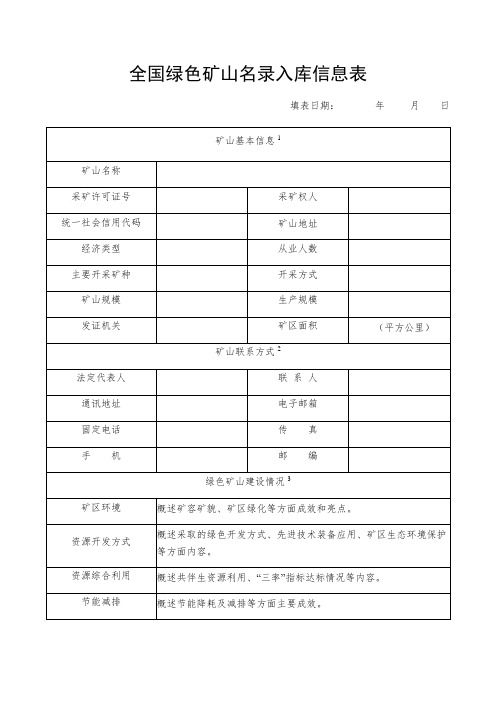 全国绿色矿山名录入库信息表