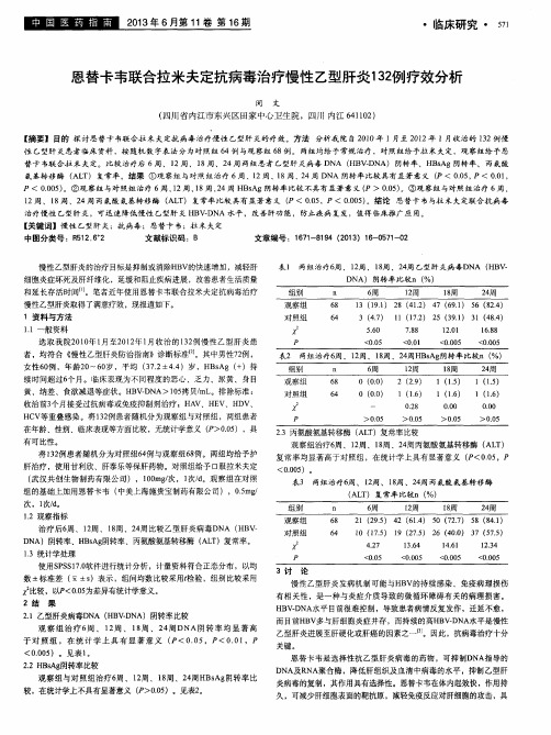 恩替卡韦联合拉米夫定抗病毒治疗慢性乙型肝炎132例疗效分析