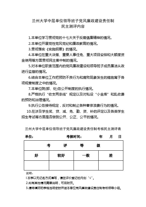 兰州大学中层单位领导班子党风廉政建设责任制汇总