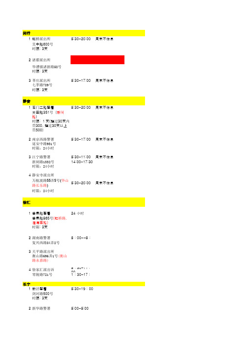 办理外国人临时住宿登记 - 上海各辖区警署一览表