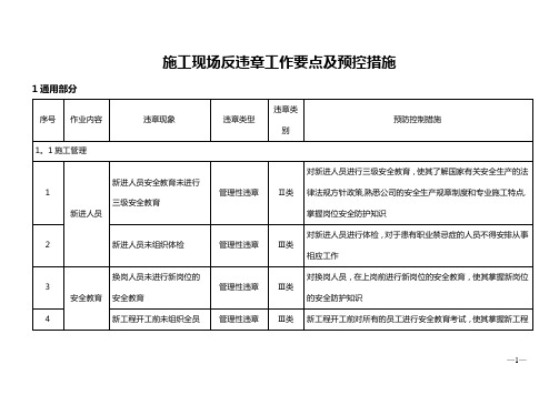 施工现场反违章工作要点及预控措施