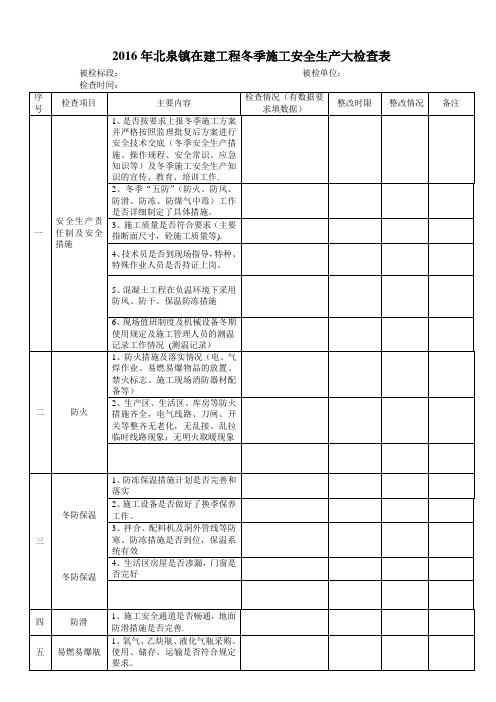 冬季施工安全检查表