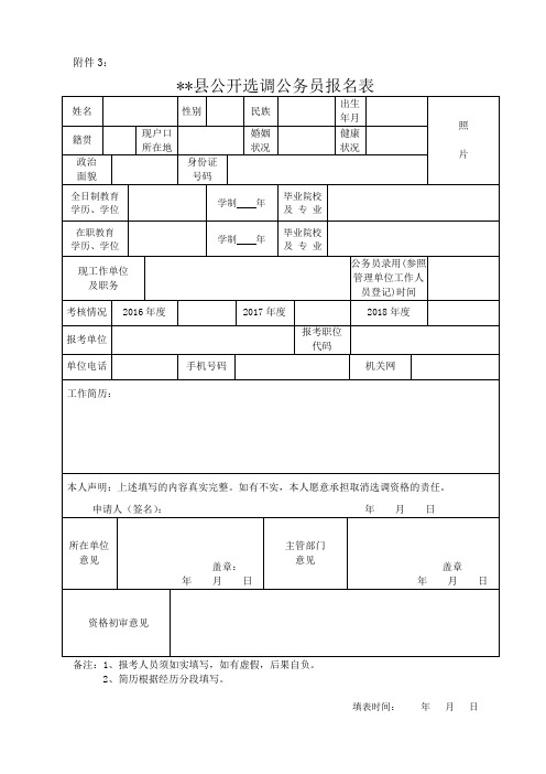 永嘉县公开选调公务员报名表【模板】