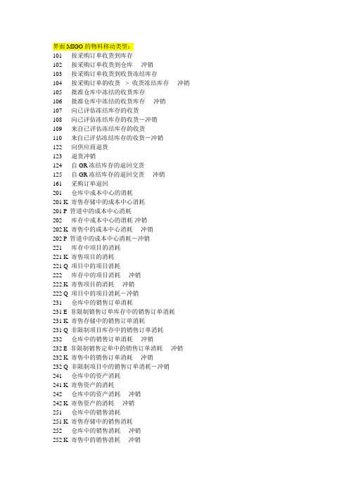 SAP移动类型清单