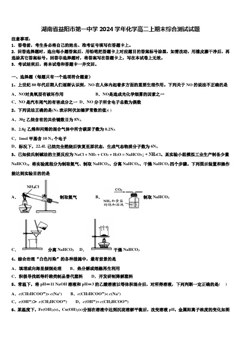 湖南省益阳市第一中学2024学年化学高二上期末综合测试试题含解析