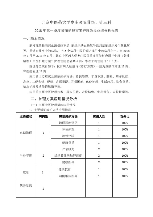 中风(脑梗死)中医护理方案分析报告