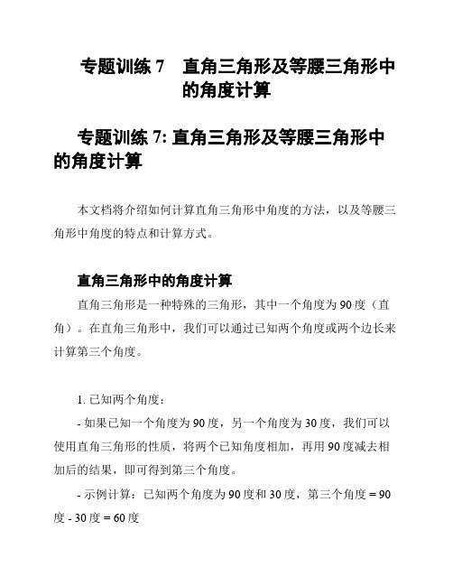 专题训练7    直角三角形及等腰三角形中的角度计算