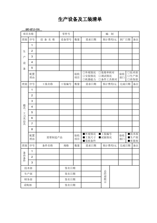 03-生产设备及工装清单