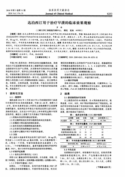 达泊西汀用于治疗早泄的临床效果观察