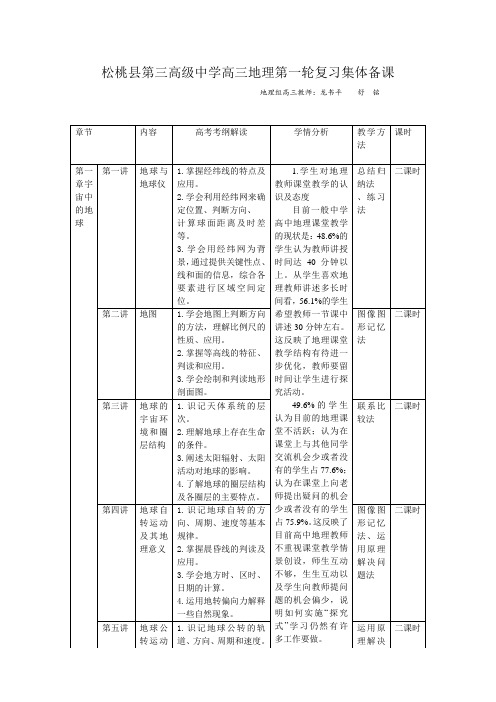 高三地理第一轮复习集体备课