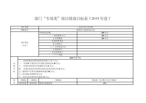 部门专项类项目绩效目标表(2019年度)