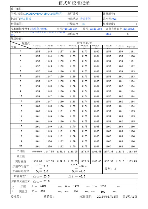 热处理炉(高温炉)校准记录表