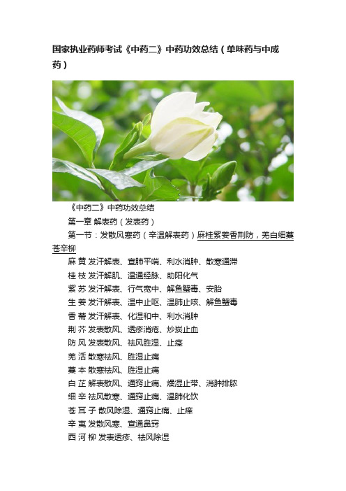 国家执业药师考试《中药二》中药功效总结（单味药与中成药）