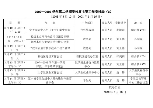 2007—2008学年第二学期学校周主要工作安排表(2)