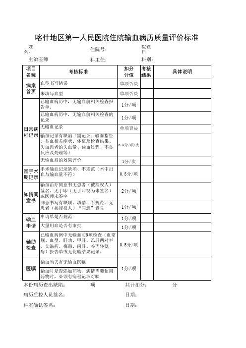 病历质控评分表