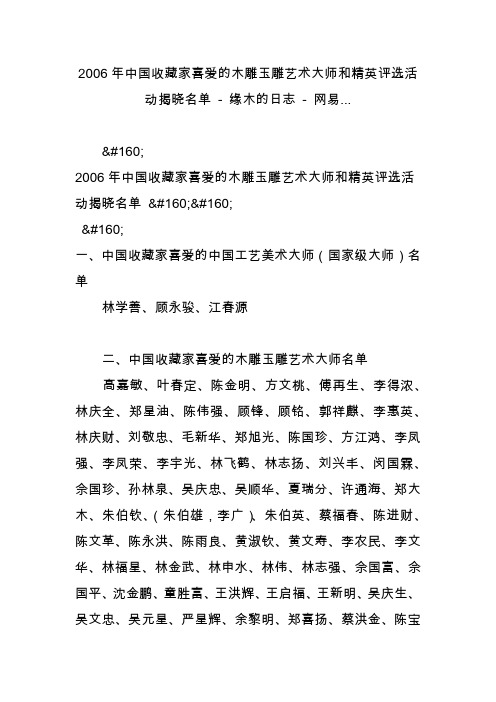 2006年中国收藏家喜爱的木雕玉雕艺术大师和精英评选活动揭晓名单 - 缘木的日志 - 网易