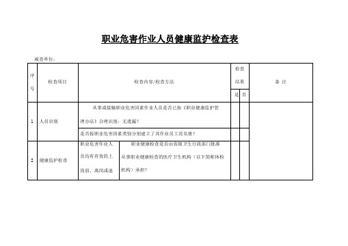 职业危害作业人员健康监护检查表