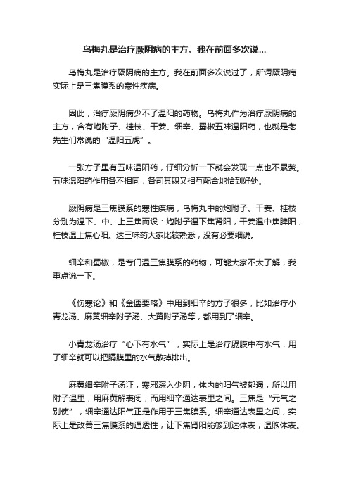 乌梅丸是治疗厥阴病的主方。我在前面多次说...