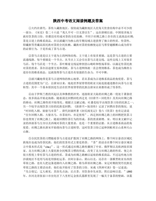 陕西中考语文阅读例题及答案