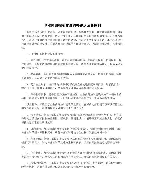 企业内部控制建设的关键点及其控制