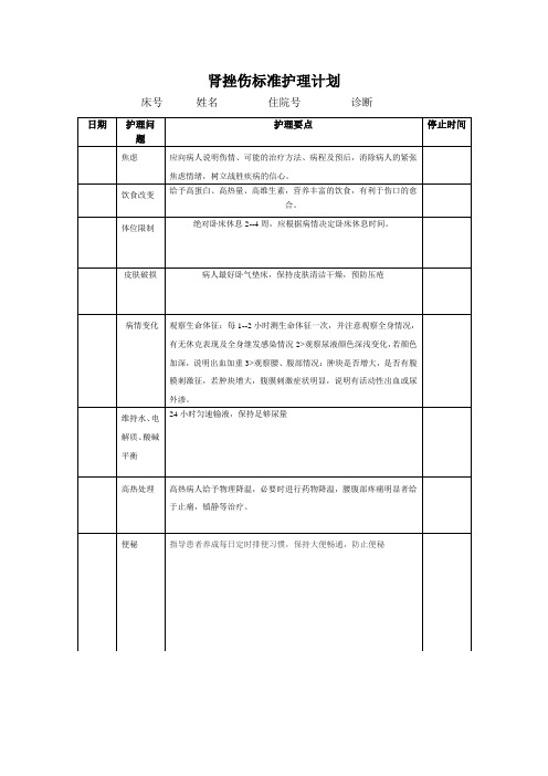 肾挫伤标准护理计划