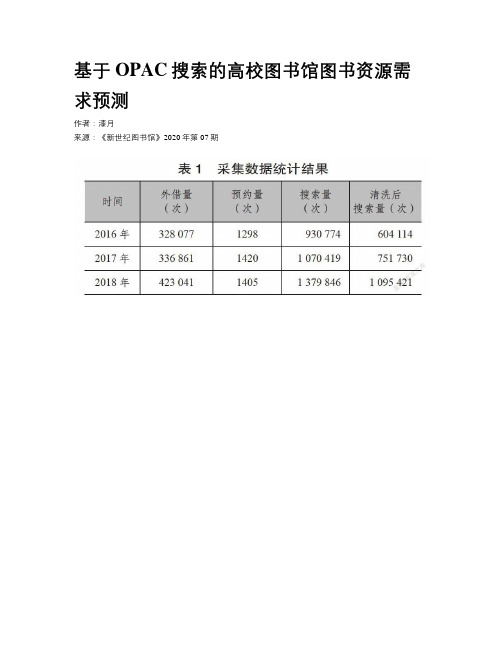 基于OPAC搜索的高校图书馆图书资源需求预测 