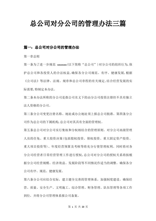 总公司对分公司的管理办法三篇